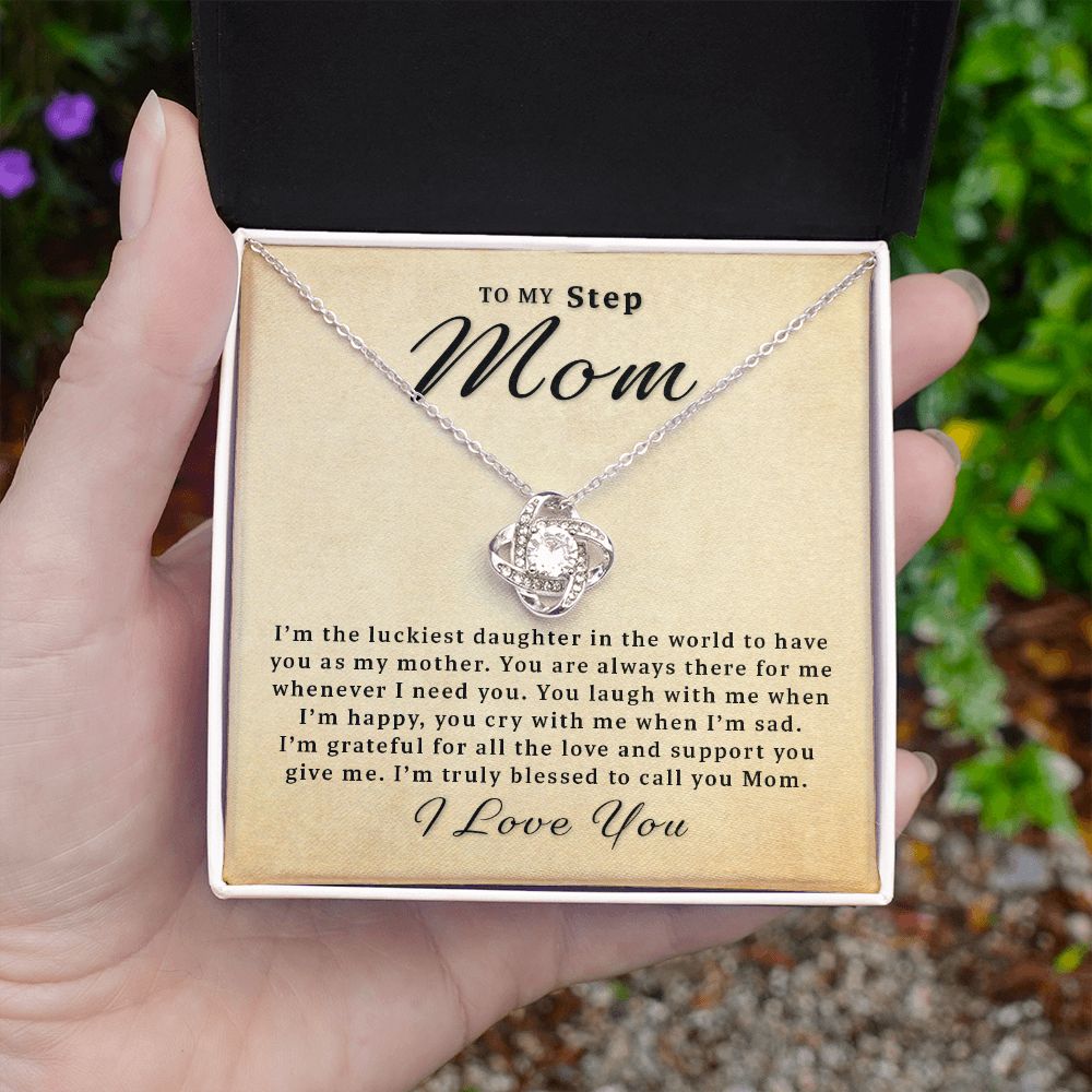 Gift For Step Mom From Daughter - There for Me Love Knot Necklace