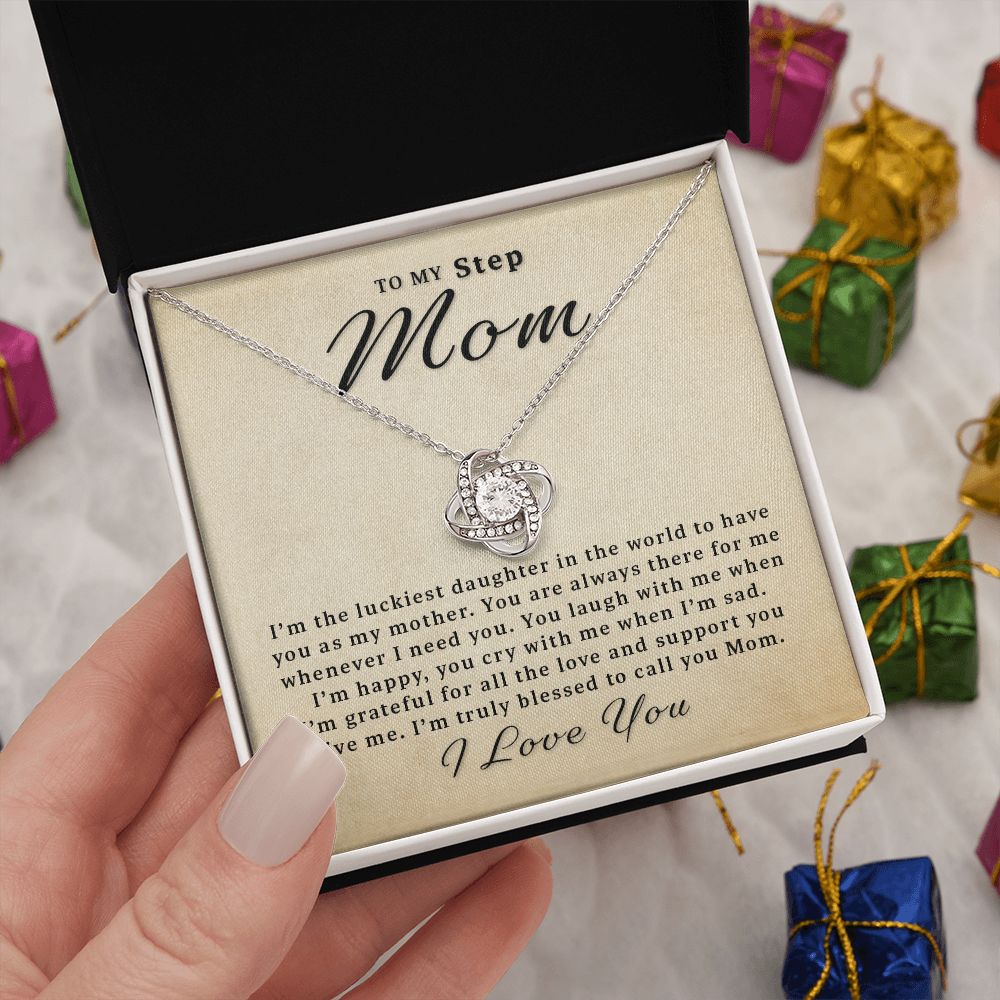Gift For Step Mom From Daughter - There for Me Love Knot Necklace