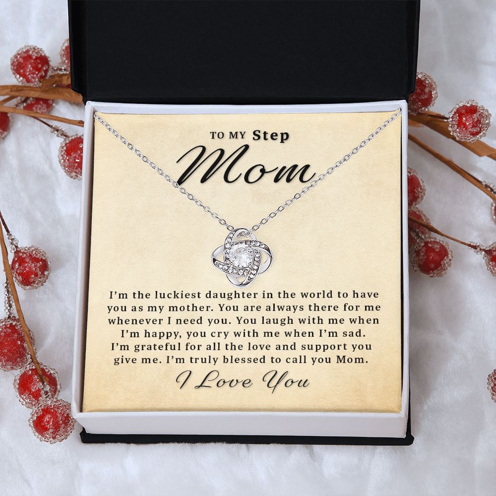 Gift For Step Mom From Daughter - There for Me Love Knot Necklace