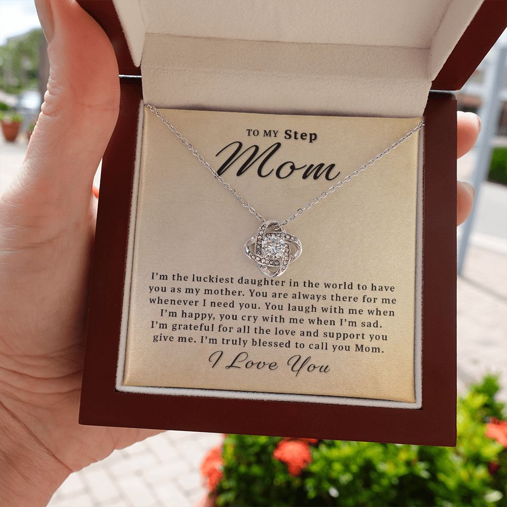 Gift For Step Mom From Daughter - There for Me Love Knot Necklace