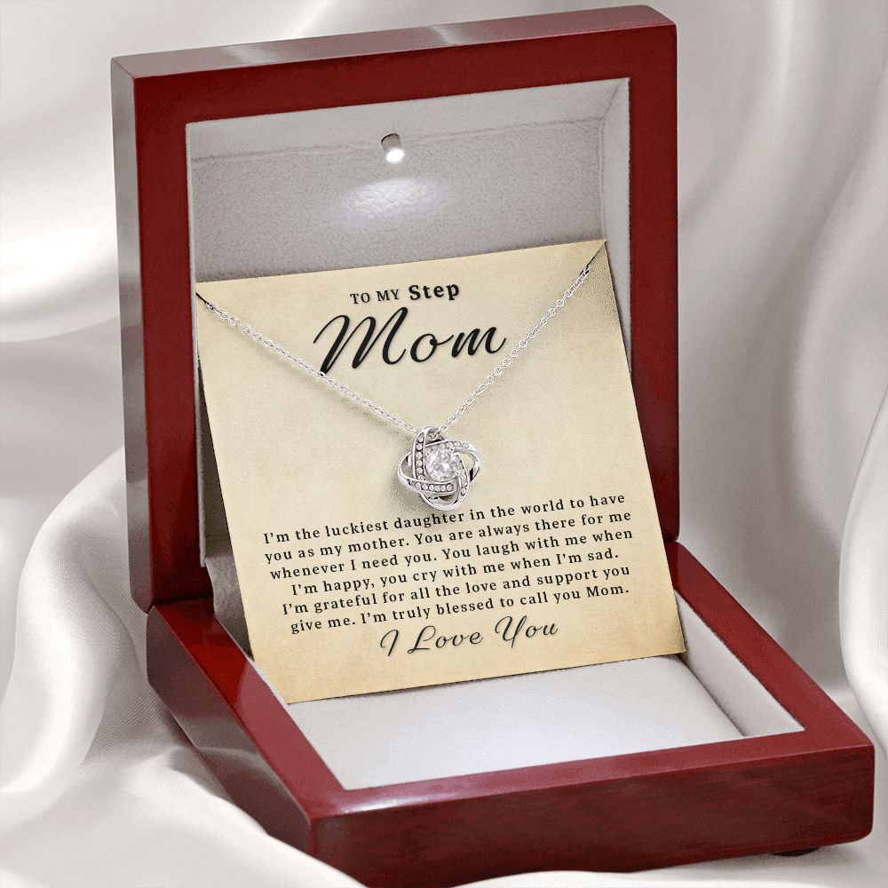 Gift For Step Mom From Daughter - There for Me Love Knot Necklace