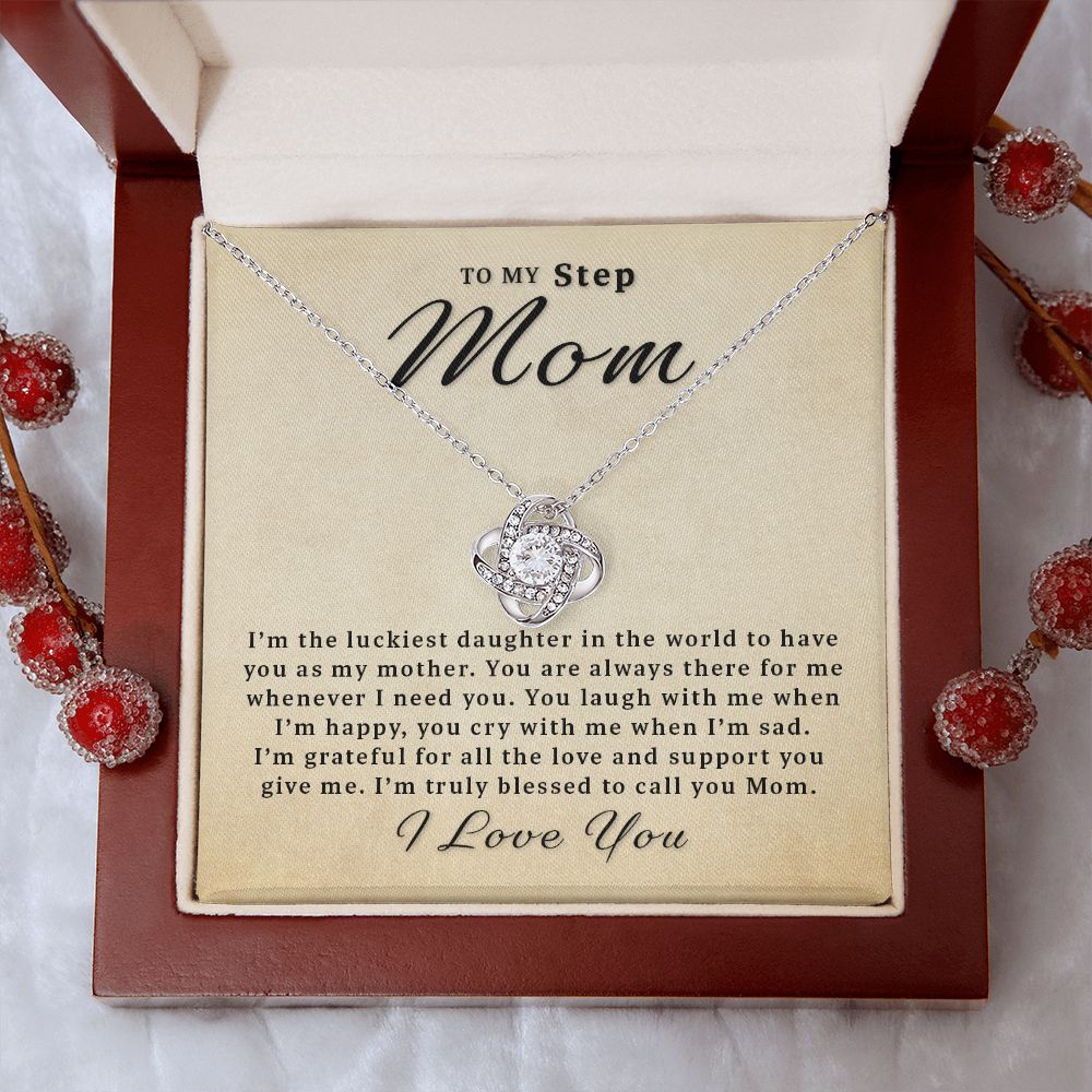 Gift For Step Mom From Daughter - There for Me Love Knot Necklace